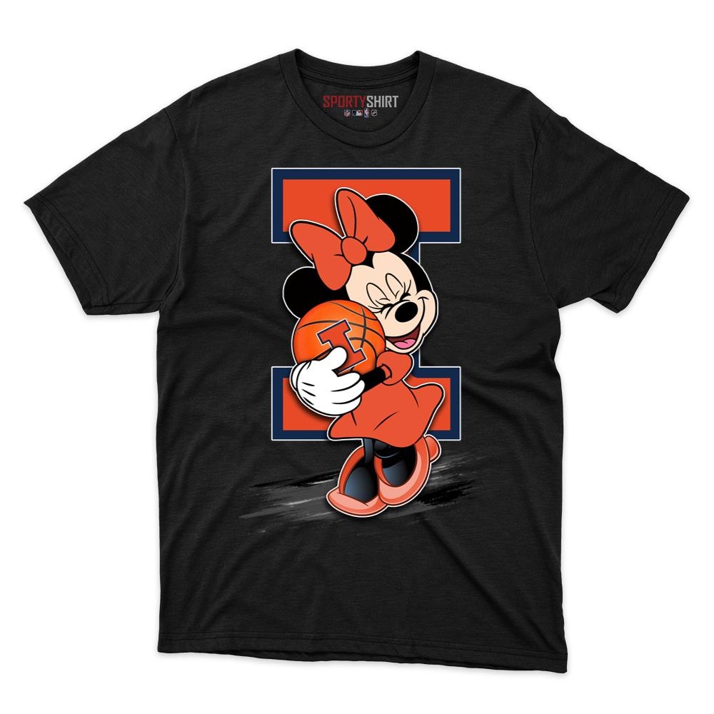 Illinois Fighting Illini Minnie Mouse Unisex Cotton Graphic Tee, Disney Cartoon Fan Game Day Shirt