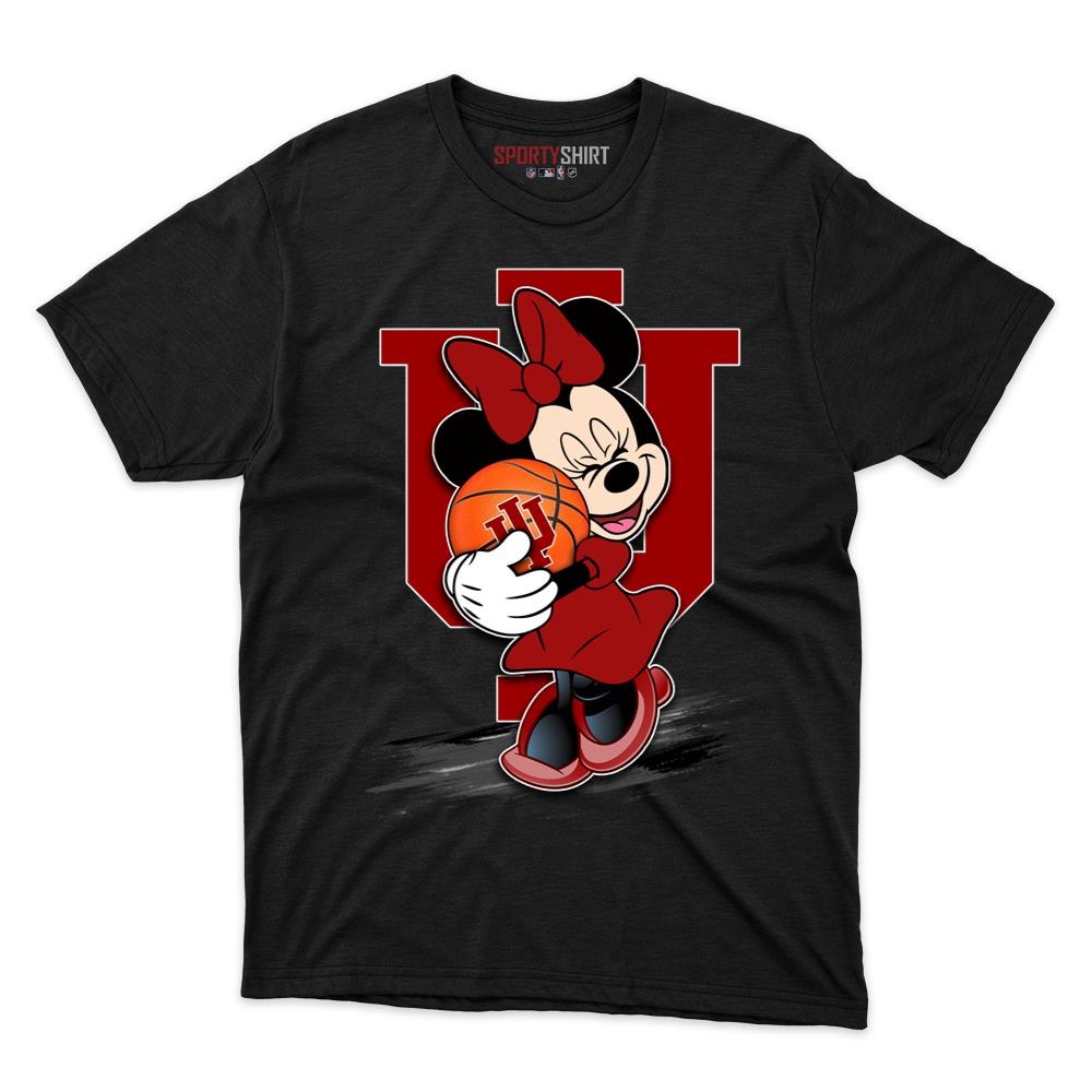 Indiana Hoosiers Minnie Mouse Unisex Cotton Graphic Tee, Disney Cartoon Crossover Fan Game Day Shirt