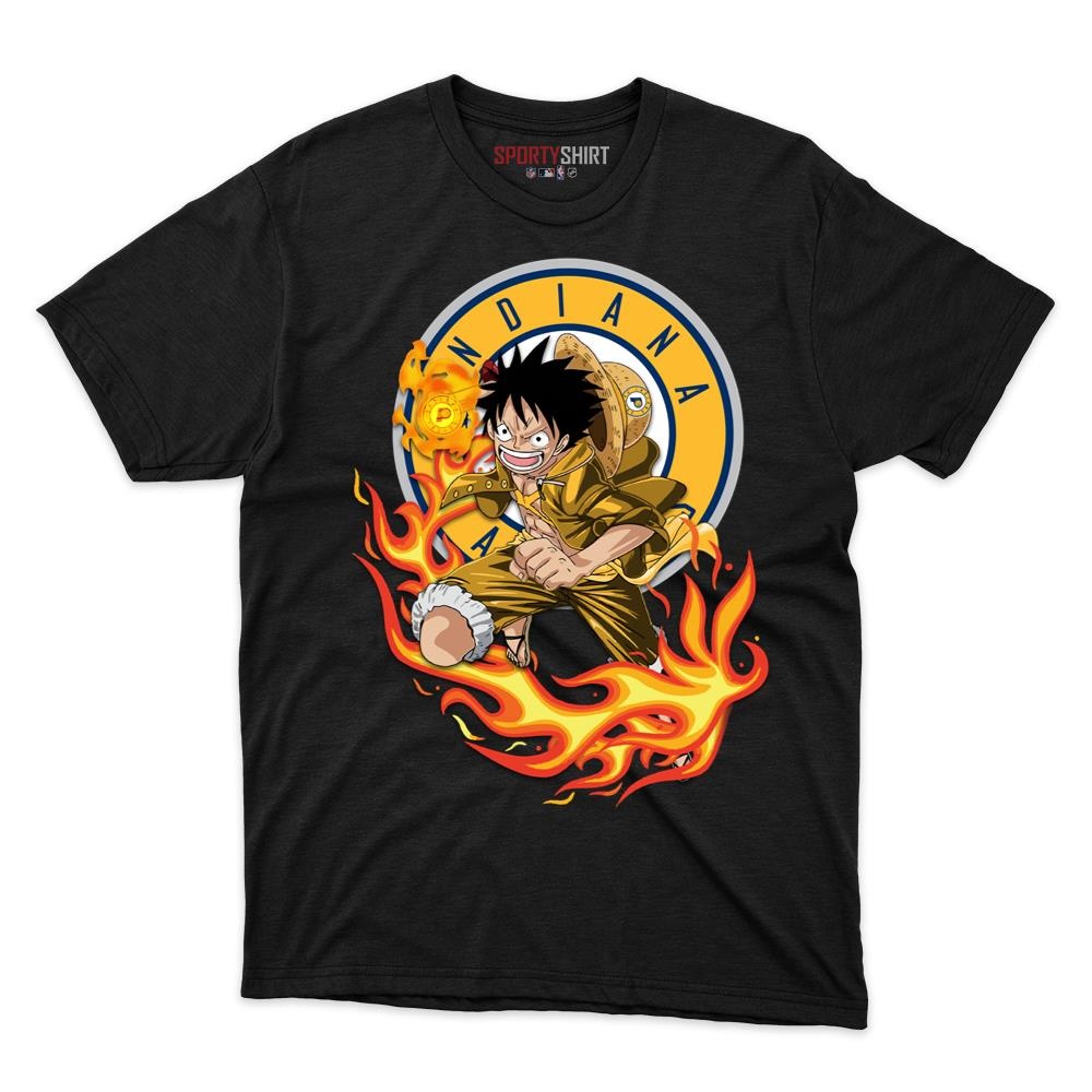 Indiana Pacers Luffy One Piece Unisex Cotton Graphic Tee, Anime Pirate Crossover Fan Game Day Shirt