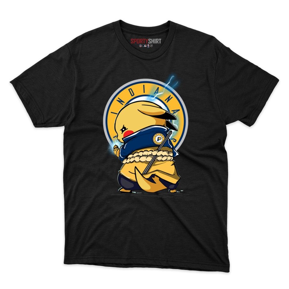 Indiana Pacers Pikachu Meets Sasuke Uchiha Unisex Cotton Graphic Tee, Pokemon Anime Fan Game Day Shirt