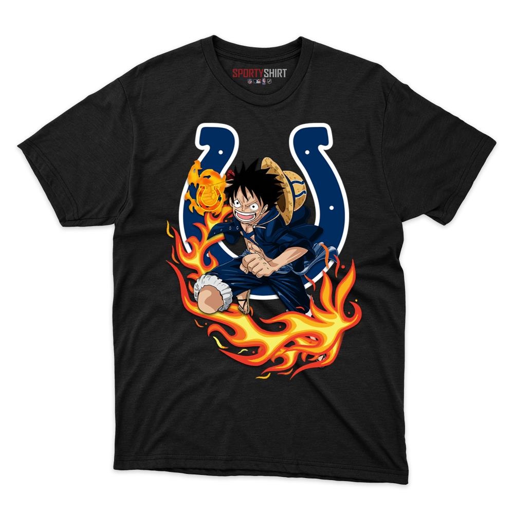 Indianapolis Colts Luffy One Piece Unisex Cotton Graphic Tee, Anime Pirate Fan Game Day Shirt