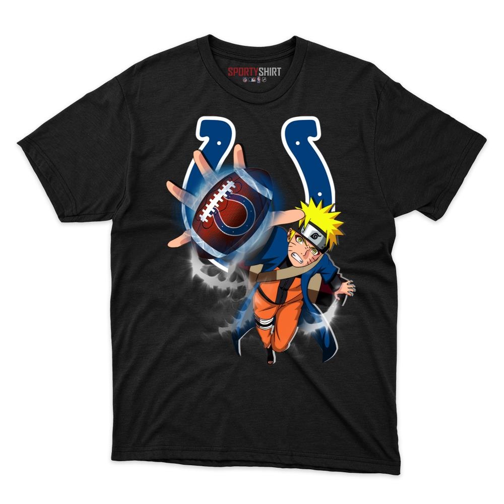 Indianapolis Colts Naruto Uzumaki Unisex Cotton Graphic Tee, Anime Ninja Crossover Fan Game Day Shirt