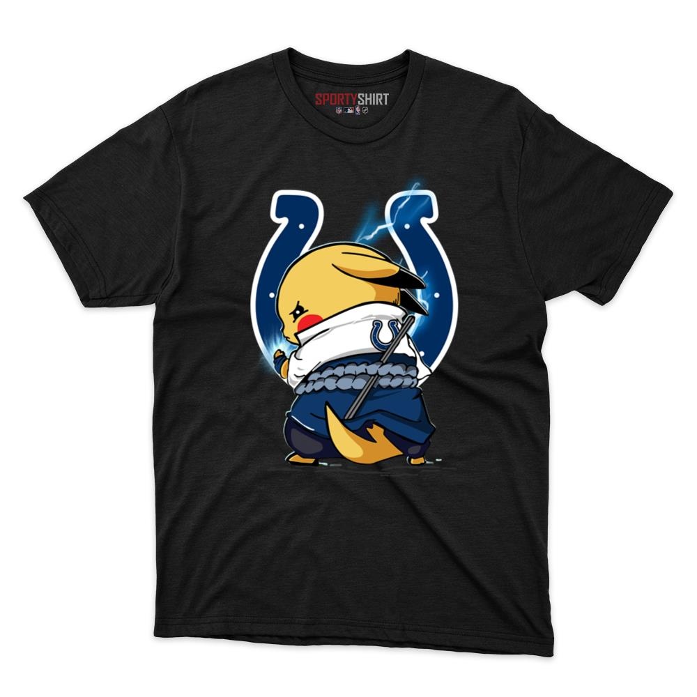 Indianapolis Colts Pikachu Meets Sasuke Uchiha Unisex Shirt, Pokemon Naruto Anime Crossover Cotton Tee, Fan Gift