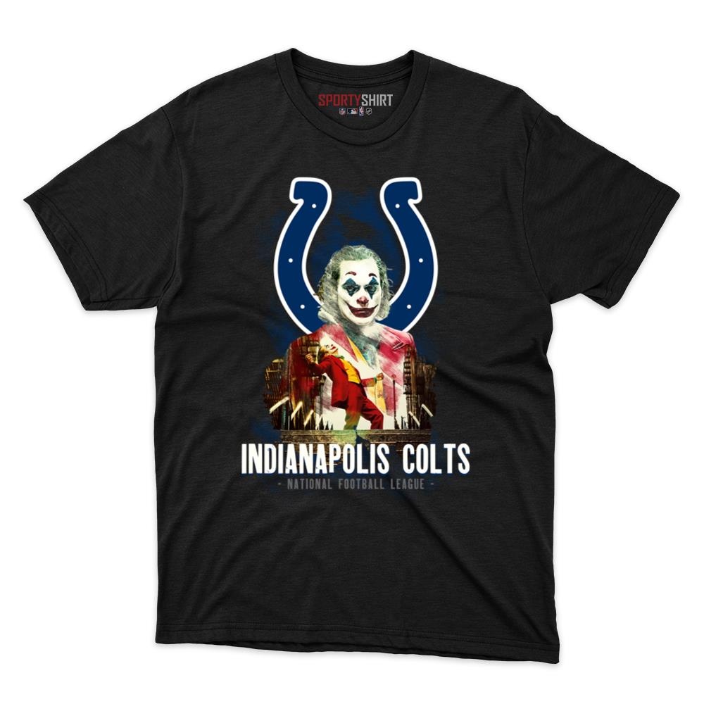 Indianapolis Colts Put On A Happy Face Joker Unisex Shirt, Funny Villain Cotton Graphic Tee, Game Day Fan Gift