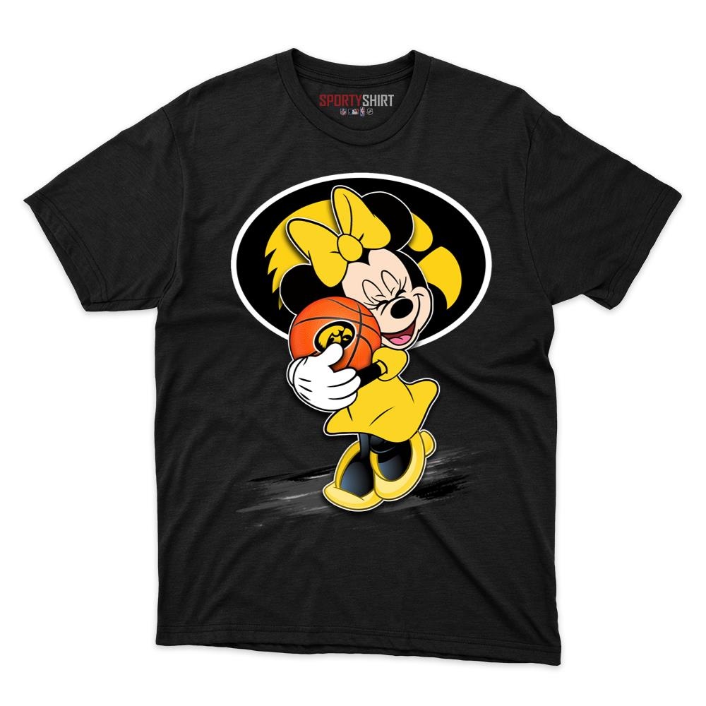 Iowa Hawkeyes Minnie Mouse Unisex Shirt, Disney Cartoon Crossover Cotton Graphic Tee, Game Day Fan Gift