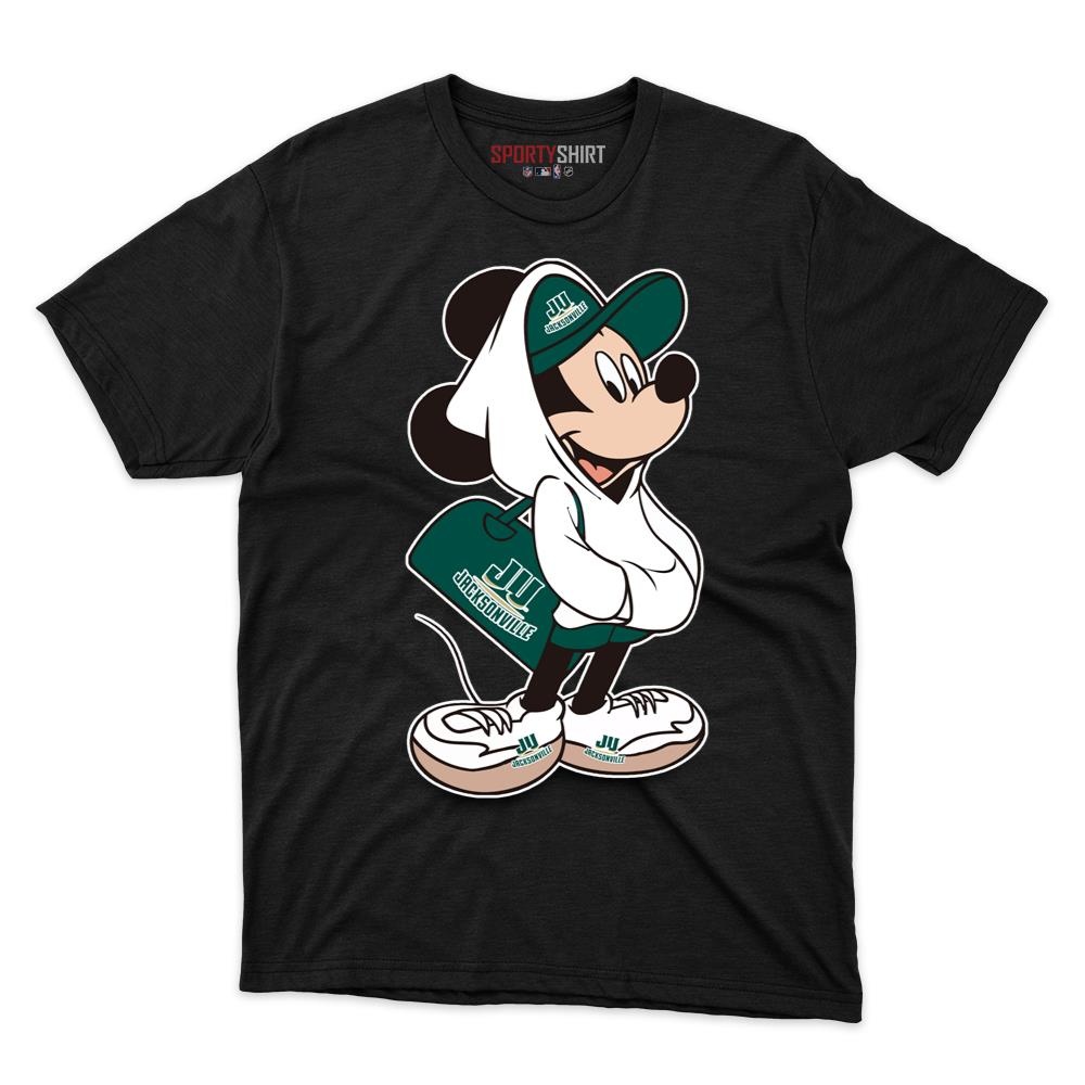 Jacksonville Dolphins Meets Mickey Mouse Unisex Shirt, Disney Cartoon Crossover Cotton Tee, Game Day Fan Gift
