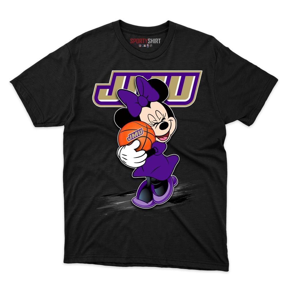 James Madison Dukes Minnie Mouse Unisex Shirt, Disney Cartoon Crossover Cotton Graphic Tee, Game Day Fan Gift