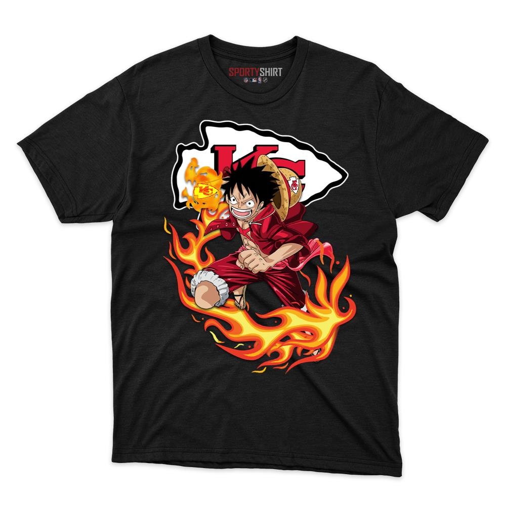 Kansas City Chiefs Luffy One Piece Straw Hat Unisex Shirt, Anime Pirate Cotton Graphic Tee, Game Day Fan Gift