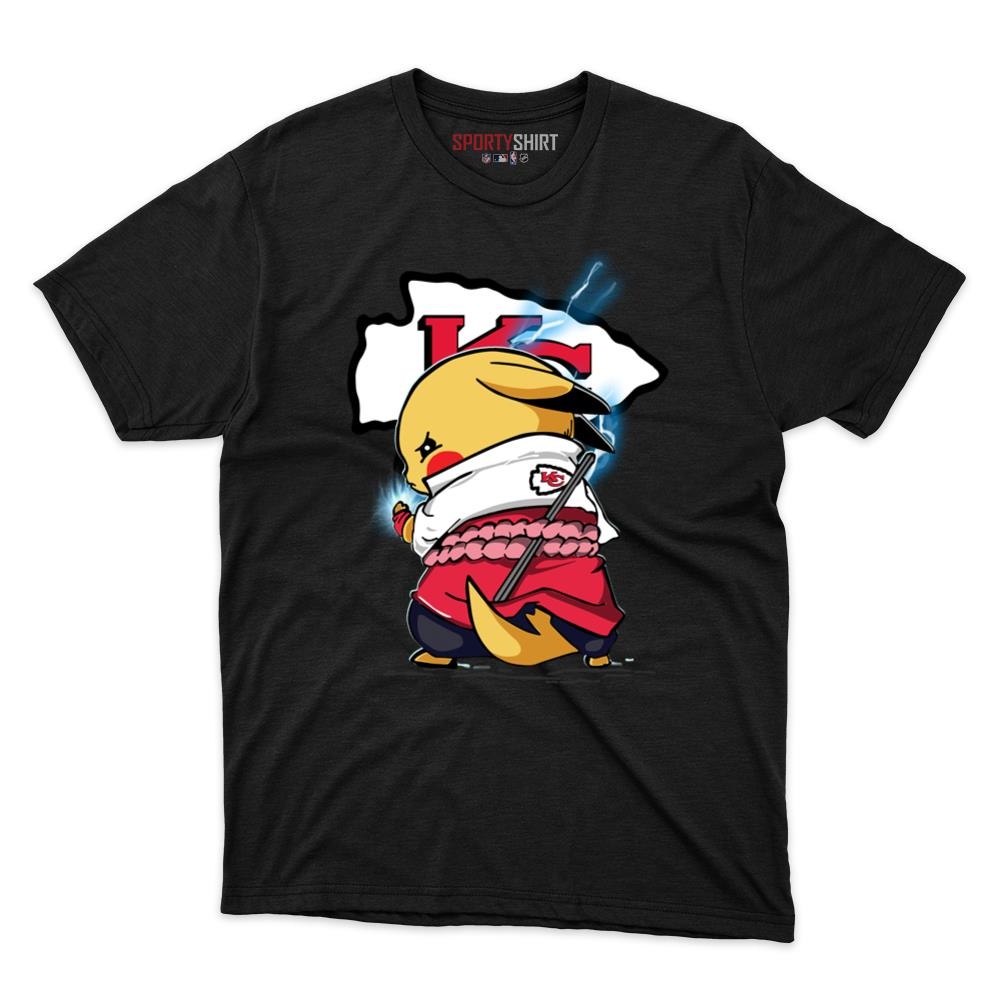 Kansas City Chiefs Pikachu Meets Sasuke Uchiha Unisex Shirt, Pokemon Naruto Anime Crossover Cotton Tee, Fan Gift