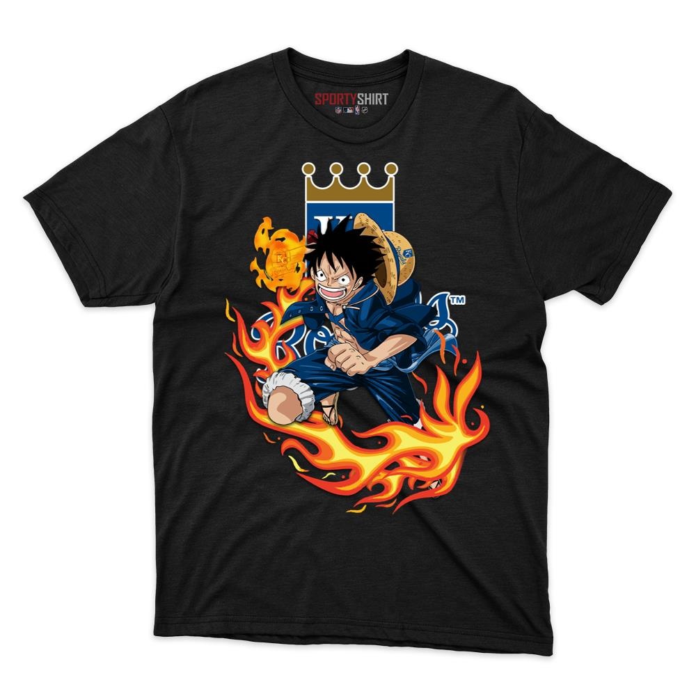 Kansas City Royals Luffy One Piece Straw Hat Unisex Shirt, Anime Pirate Cotton Graphic Tee, Game Day Fan Gift