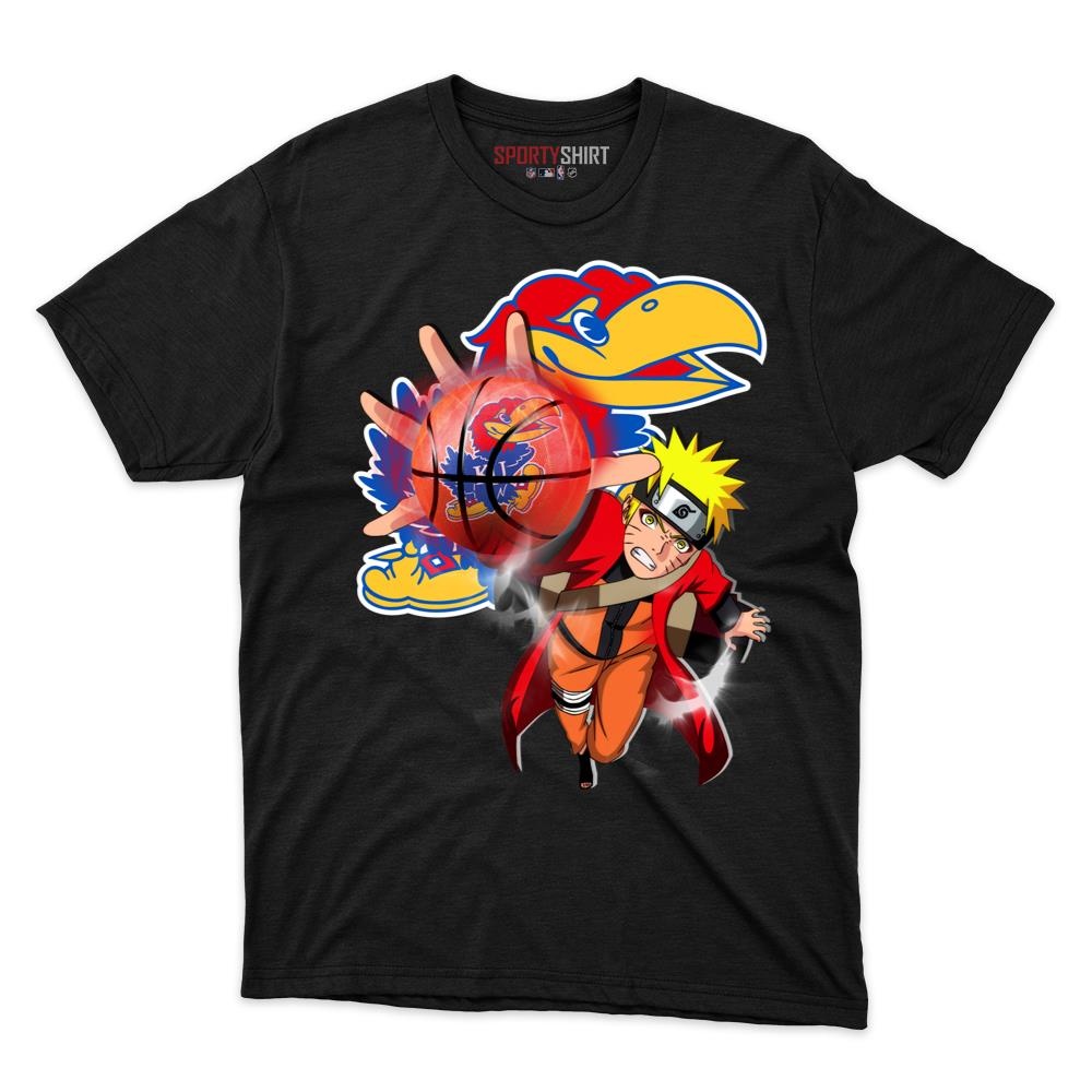 Kansas Jayhawks Naruto Uzumaki Ninja Unisex Shirt, Anime Crossover Cotton Graphic Tee, Game Day Fan Gift