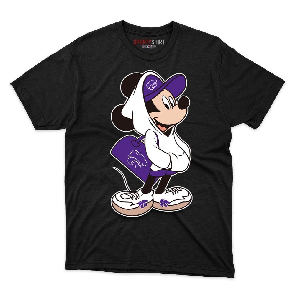 Kansas State Wildcats Meets Mickey Mouse Unisex Shirt, Disney Cartoon Crossover Cotton Tee, Game Day Gift