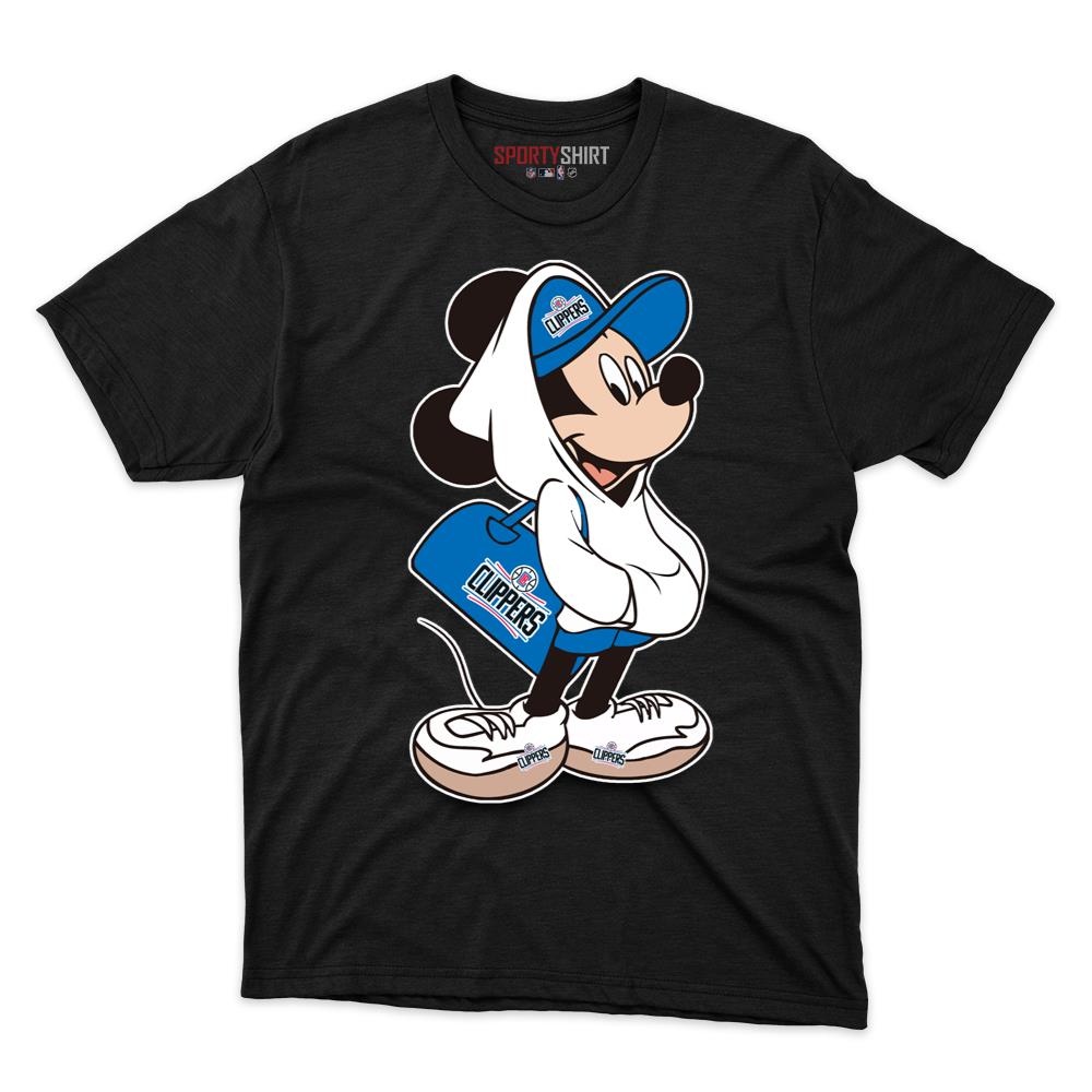 LA Clippers Meets Mickey Mouse Unisex Shirt, Disney Cartoon Crossover Cotton Graphic Tee, Game Day Fan Gift