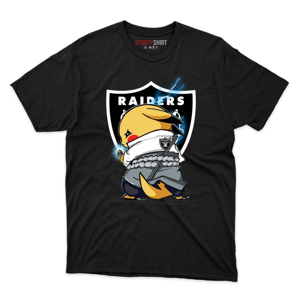 Las Vegas Raiders Pikachu Meets Sasuke Uchiha Pokemon Anime Unisex Cotton Graphic Tee, Fan Shirt for Game Day