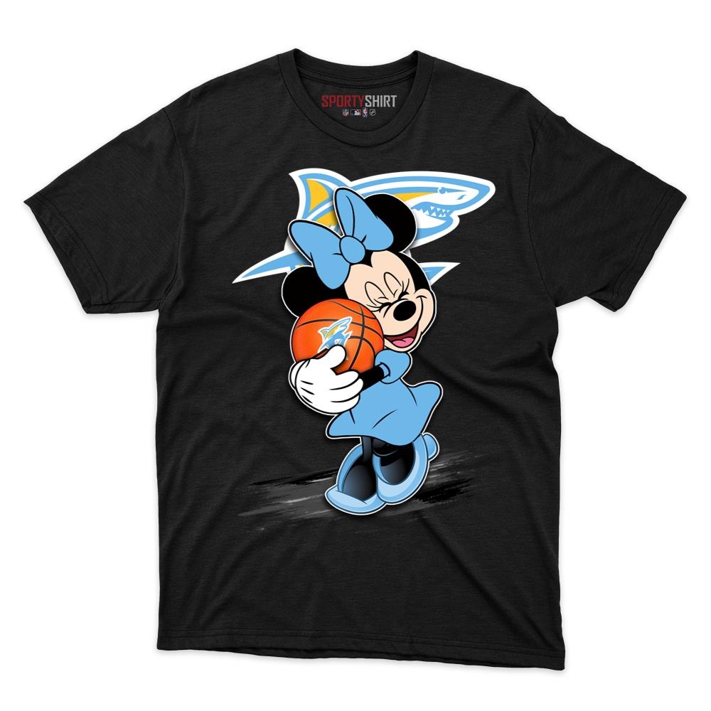 Long Island University Sharks Minnie Mouse Disney Cartoon Unisex Cotton Graphic Tee, Fan Shirt for Game Day