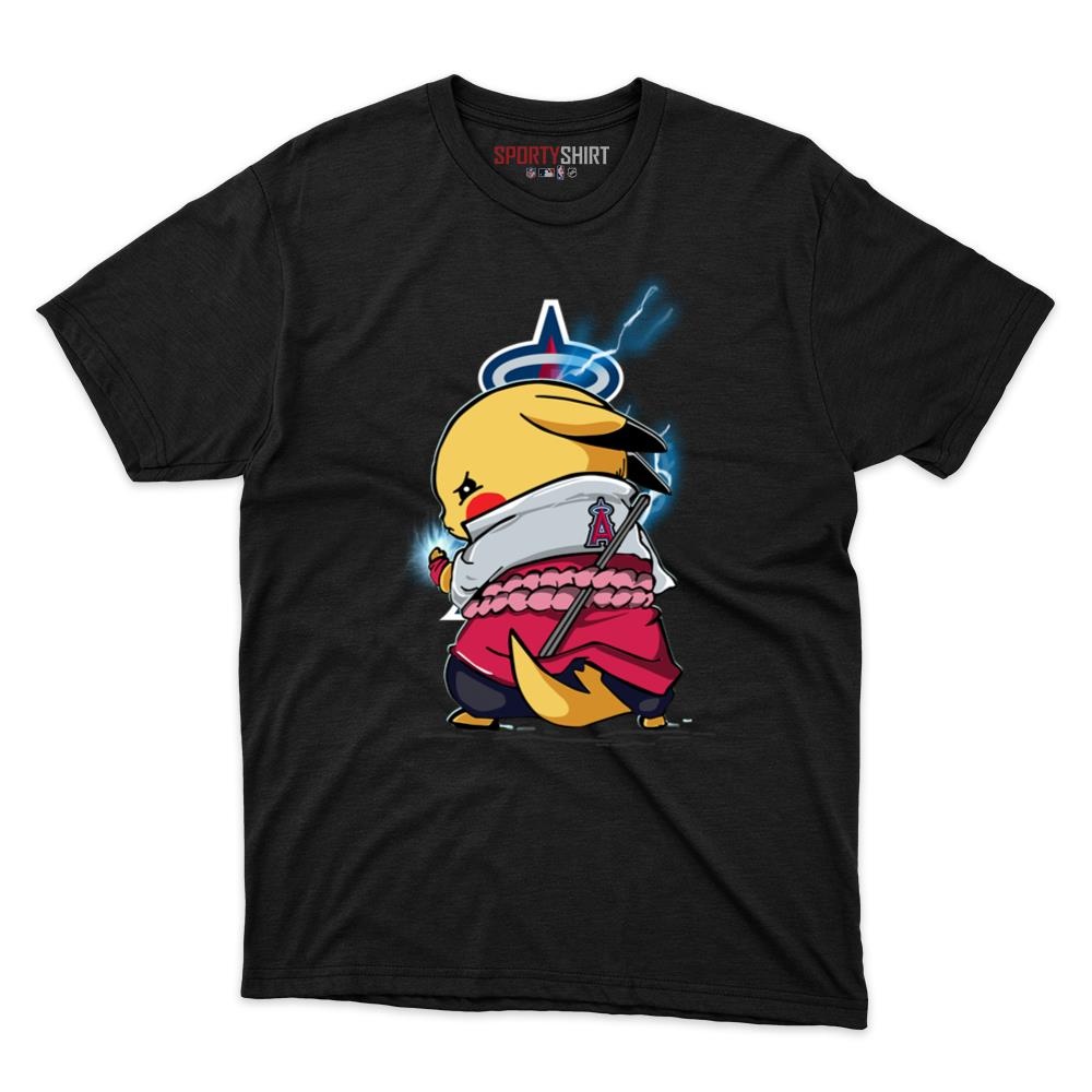Los Angeles Angels Pikachu Meets Sasuke Uchiha Pokemon Anime Unisex Cotton Graphic Tee, Fan Shirt