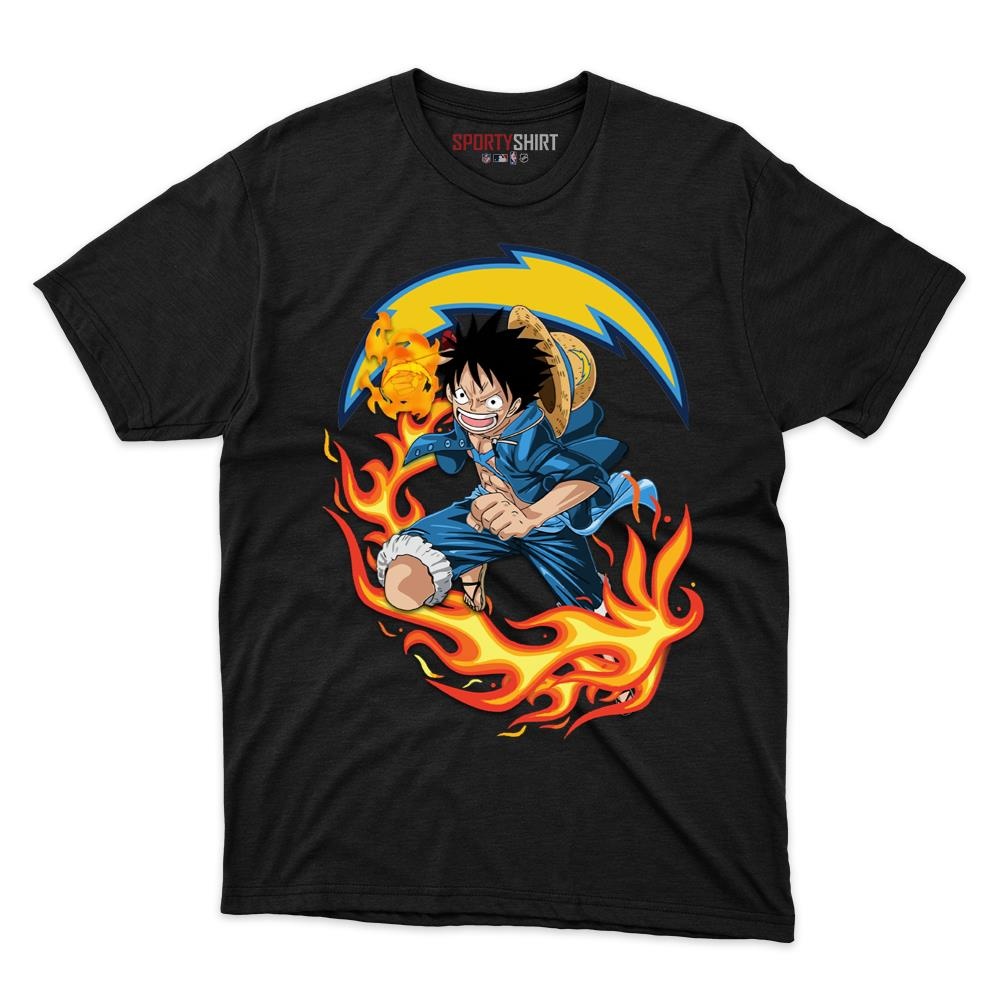 Los Angeles Chargers Luffy One Piece Pirate Anime Unisex Cotton Graphic Tee, Fan Shirt for Game Day