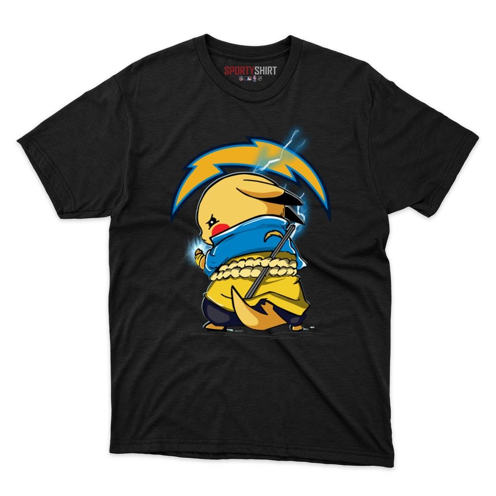 Los Angeles Chargers Pikachu Meets Sasuke Uchiha Pokemon Anime Unisex Cotton Graphic Tee, Fan Shirt