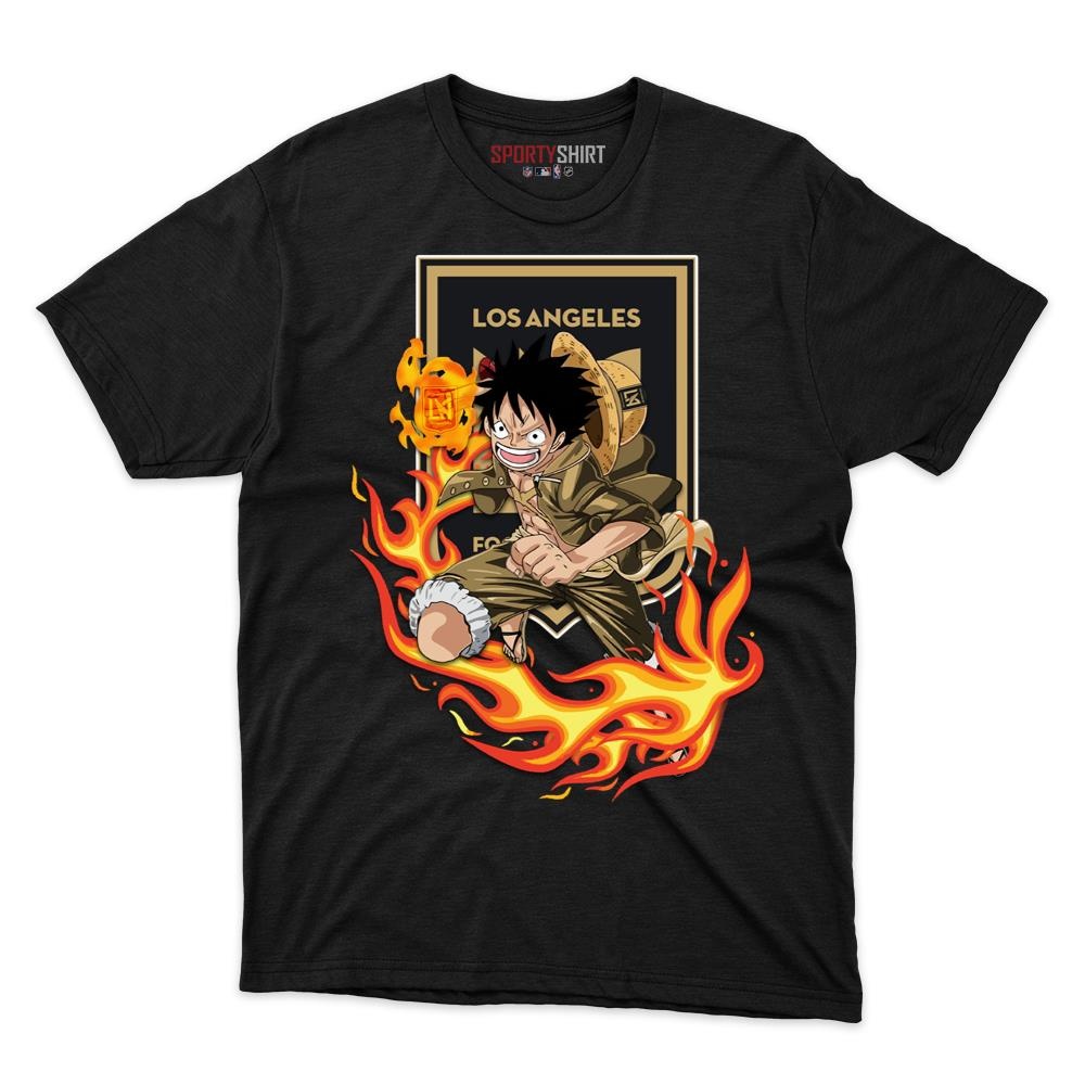 Los Angeles FC MLS Luffy One Piece Pirate Anime Unisex Cotton Graphic Tee, Soccer Fan Shirt for Game Day