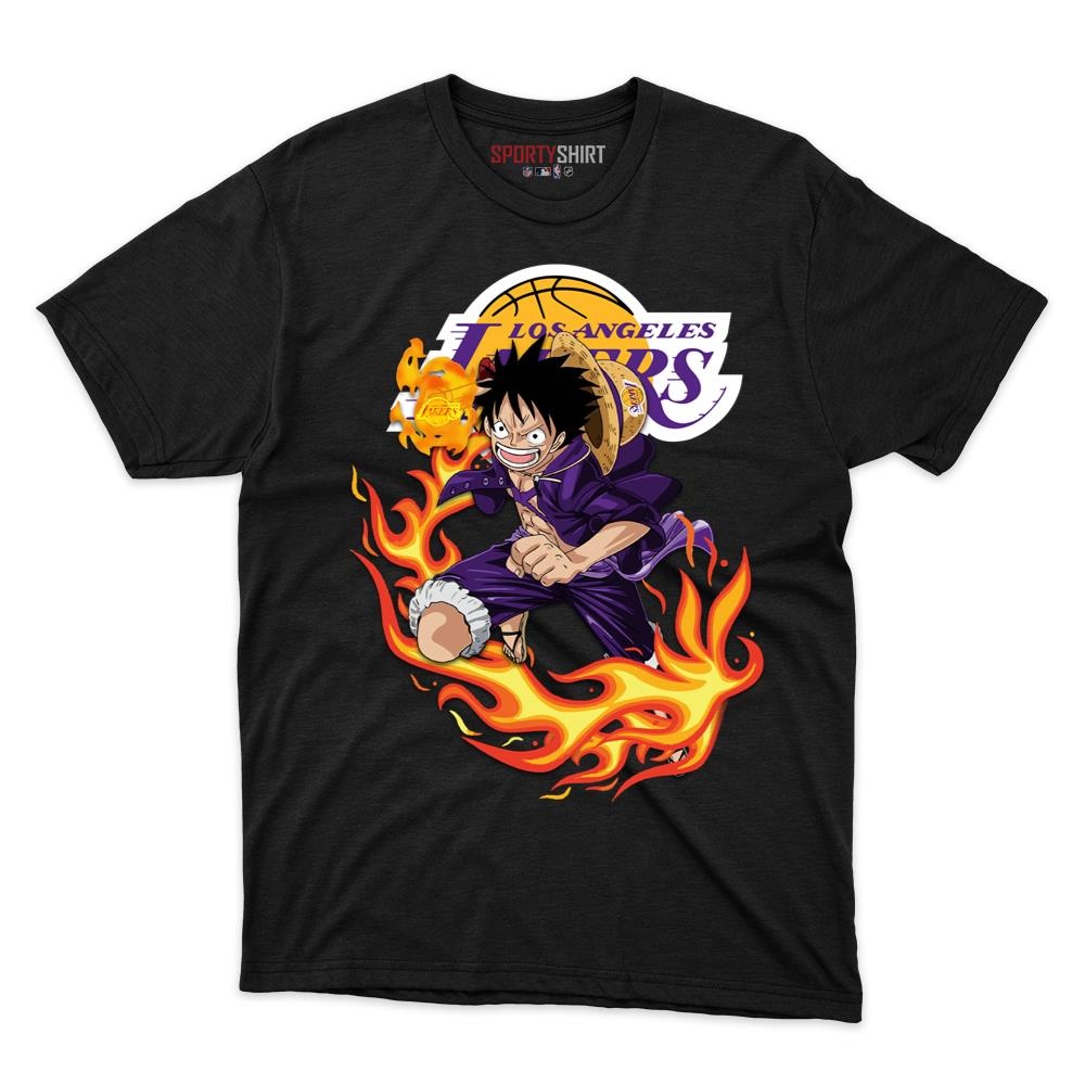 Los Angeles Lakers Luffy One Piece Pirate Anime Unisex Cotton Graphic Tee, Fan Shirt for Game Day