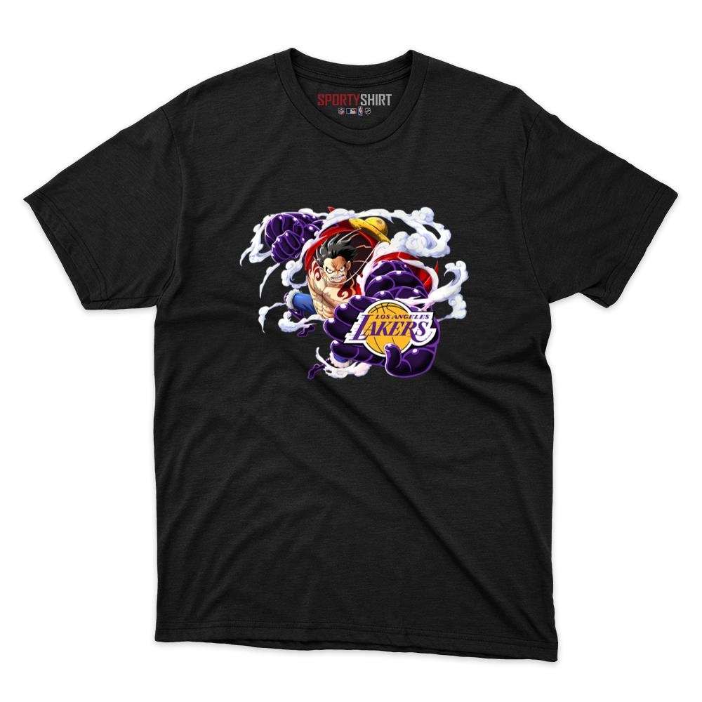 Los Angeles Lakers Monkey D Luffy Gear One Piece Anime Unisex Cotton Graphic Tee, Fan Shirt for Game Day