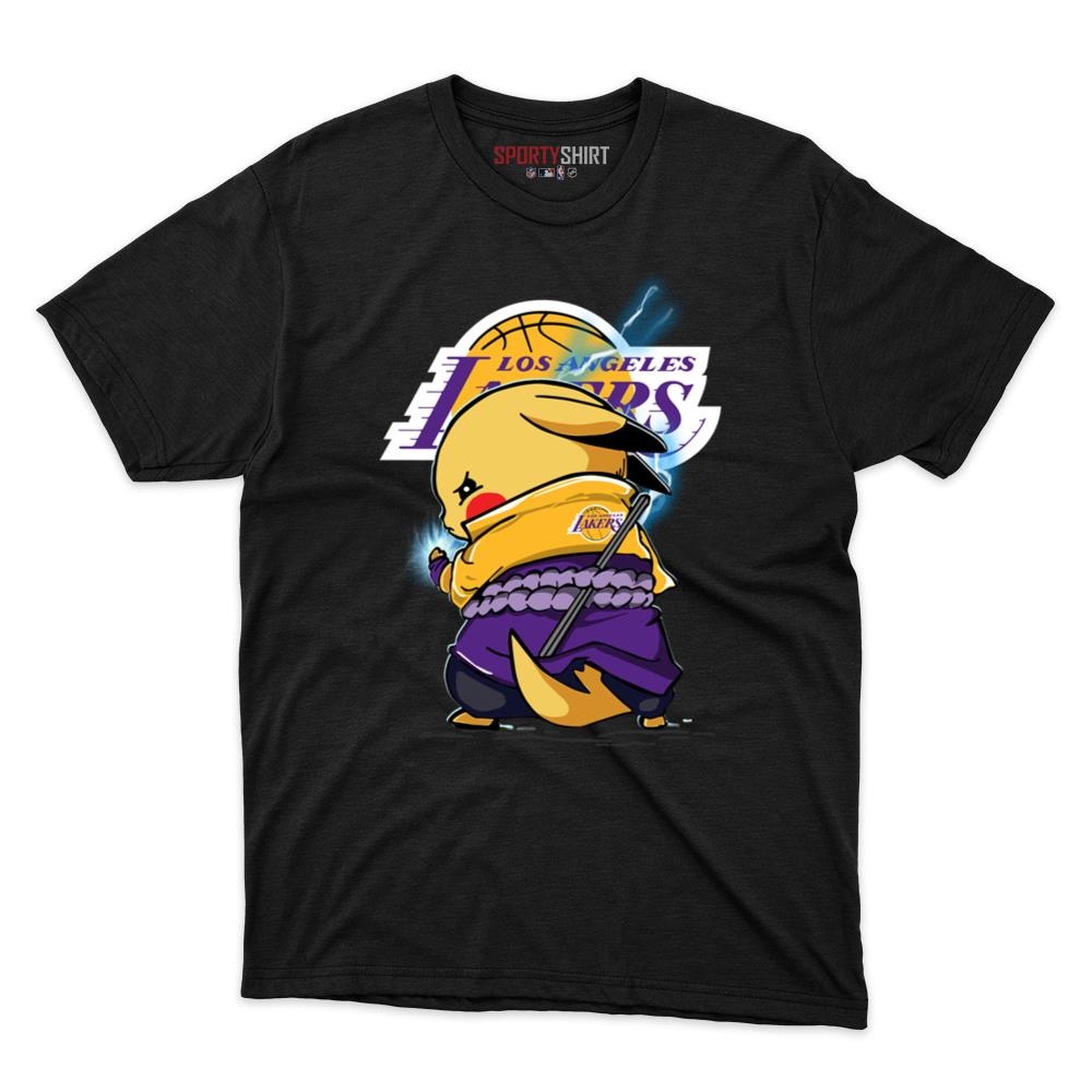 Los Angeles Lakers Pikachu Meets Sasuke Uchiha Pokemon Anime Unisex Cotton Graphic Tee, Fan Shirt