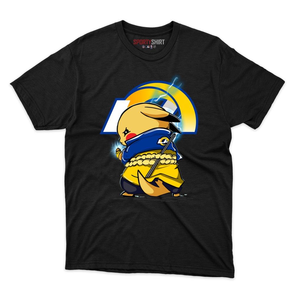 Los Angeles Rams Pikachu Meets Sasuke Uchiha Unisex Cotton Tee, Pokemon Anime Graphic Shirt, Game Day Gift