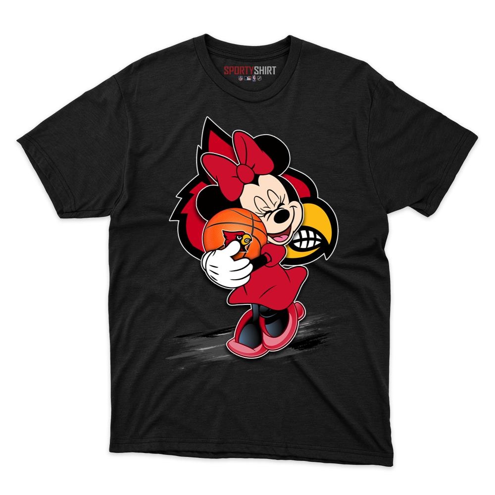 Louisville Cardinals Minnie Mouse Unisex Cotton Graphic Tee, Disney Cartoon Shirt, Game Day Fan Gift