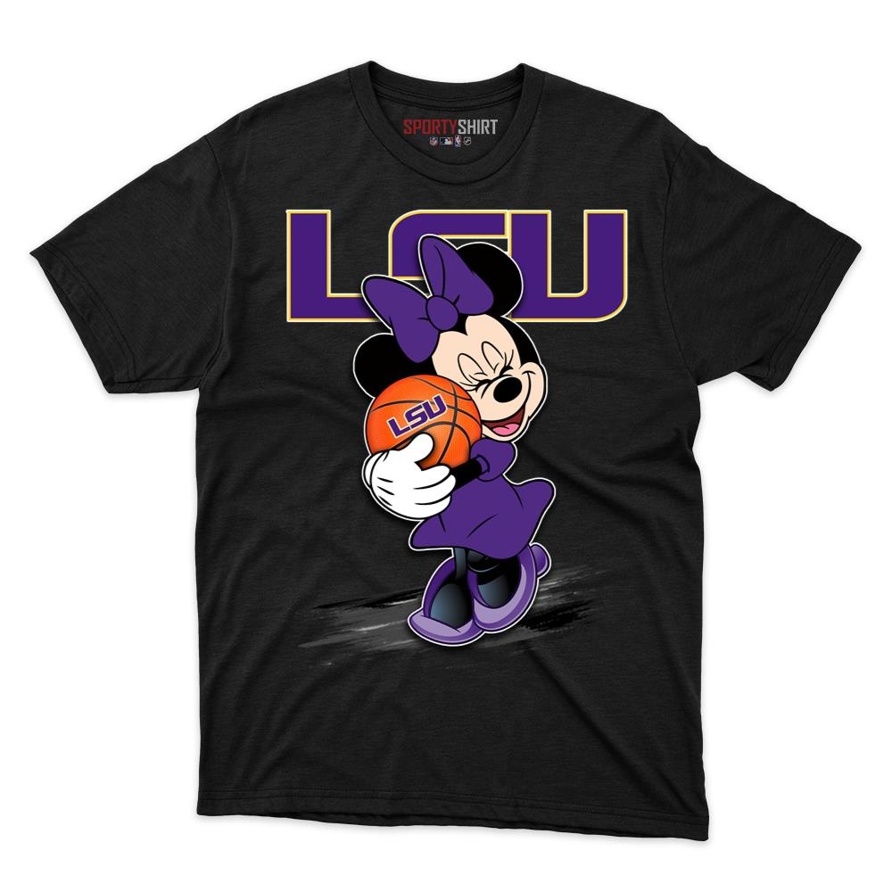 LSU Tigers Minnie Mouse Unisex Shirt, Disney Cartoon Crossover Cotton Graphic Tee, Game Day Fan Gift