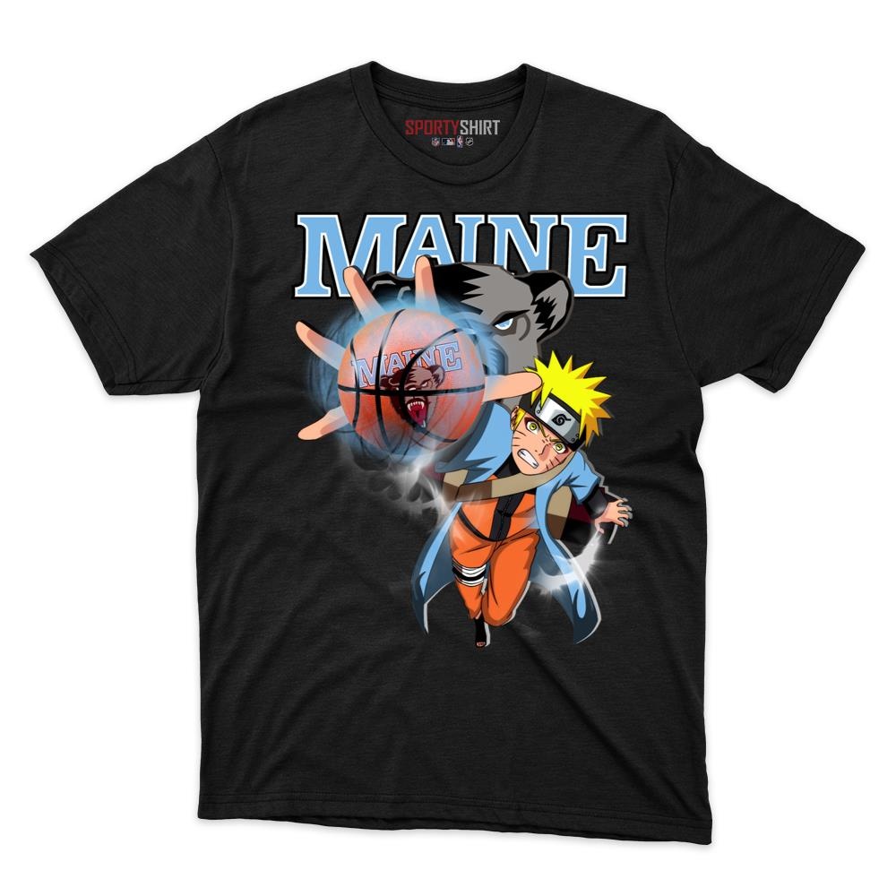 Maine Black Bears Naruto Unisex Cotton Graphic Tee, Anime Ninja Crossover Shirt for Game Day Fans