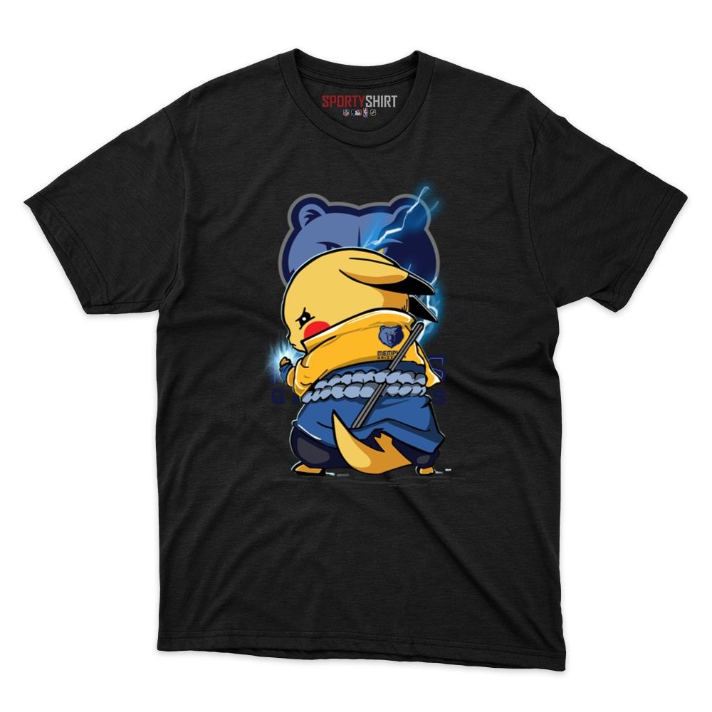 Memphis Grizzlies Pikachu Meets Sasuke Uchiha Shirt, Unisex Cotton Pokemon Anime Graphic Tee for Fans