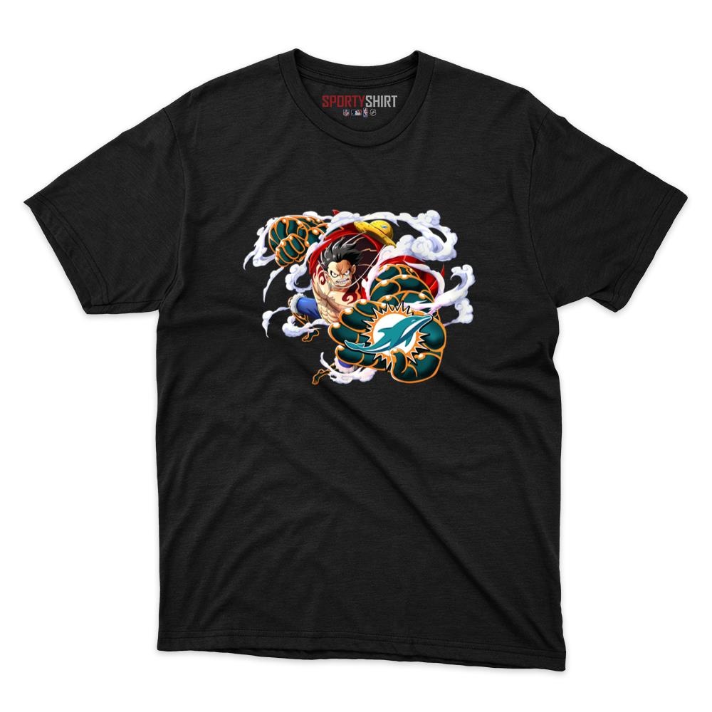 Miami Dolphins Monkey D Luffy Gear One Piece Shirt, Unisex Cotton Anime Pirate Crew Graphic Tee for Fans