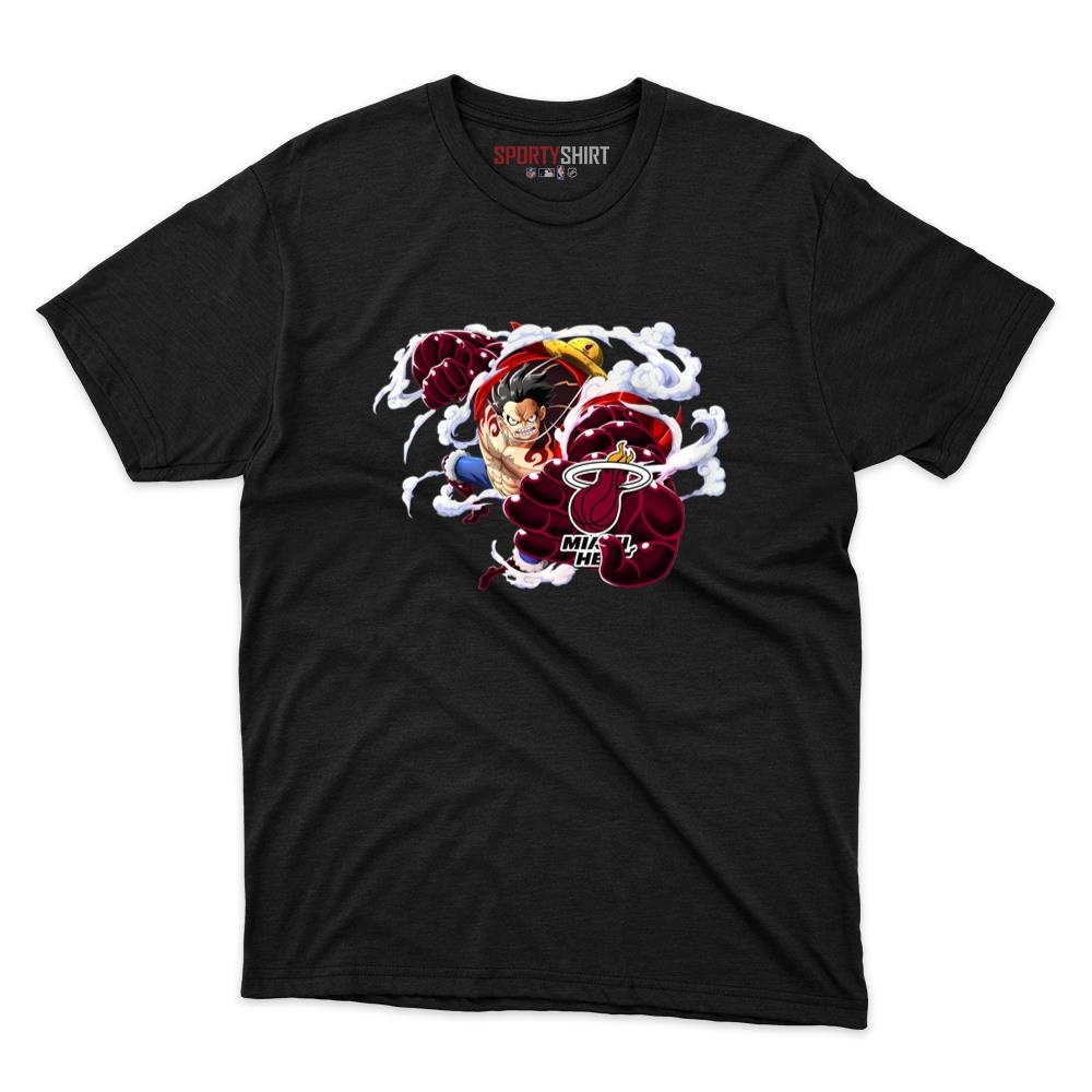 Miami Heat Monkey D Luffy Gear One Piece Shirt, Unisex Cotton Anime Pirate Crew Graphic Tee for Fans