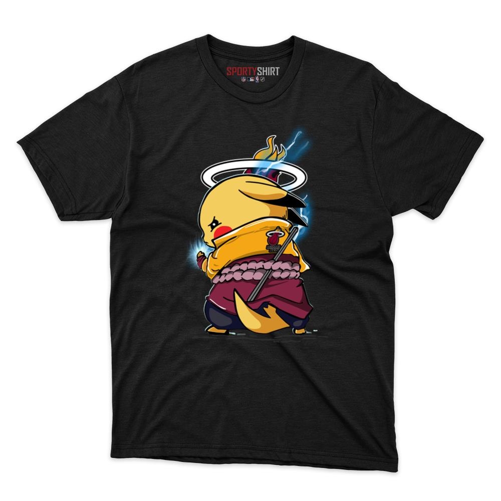 Miami Heat Pikachu Meets Sasuke Uchiha Shirt, Unisex Cotton Pokemon Anime Graphic Tee for Fans