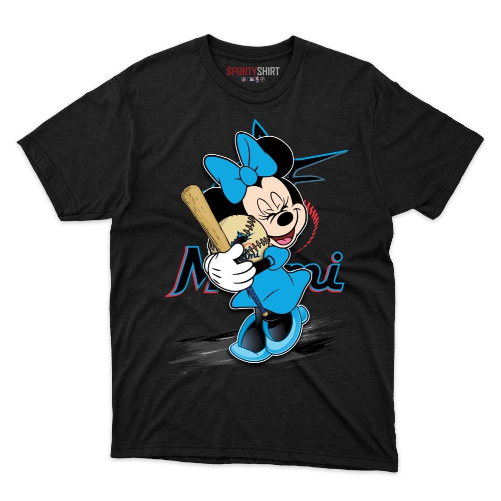 Miami Marlins Minnie Mouse Baseball Shirt, Unisex Cotton Disney Cartoon Graphic Tee, Game Day Fan Gift
