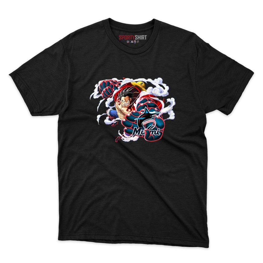 Miami Marlins Monkey D Luffy Gear One Piece Shirt, Unisex Cotton Anime Pirate Crew Graphic Tee for Fans