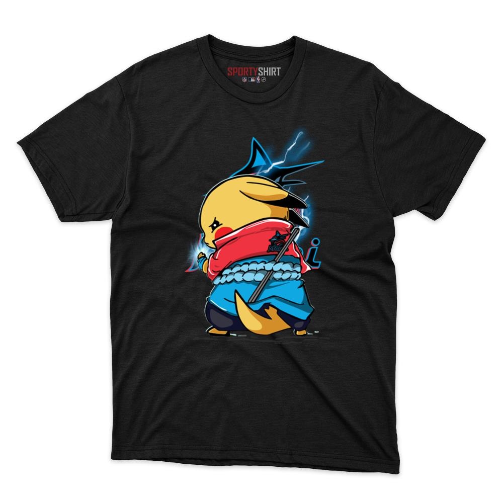 Miami Marlins Pikachu Meets Sasuke Uchiha Shirt, Unisex Cotton Pokemon Anime Graphic Tee for Fans