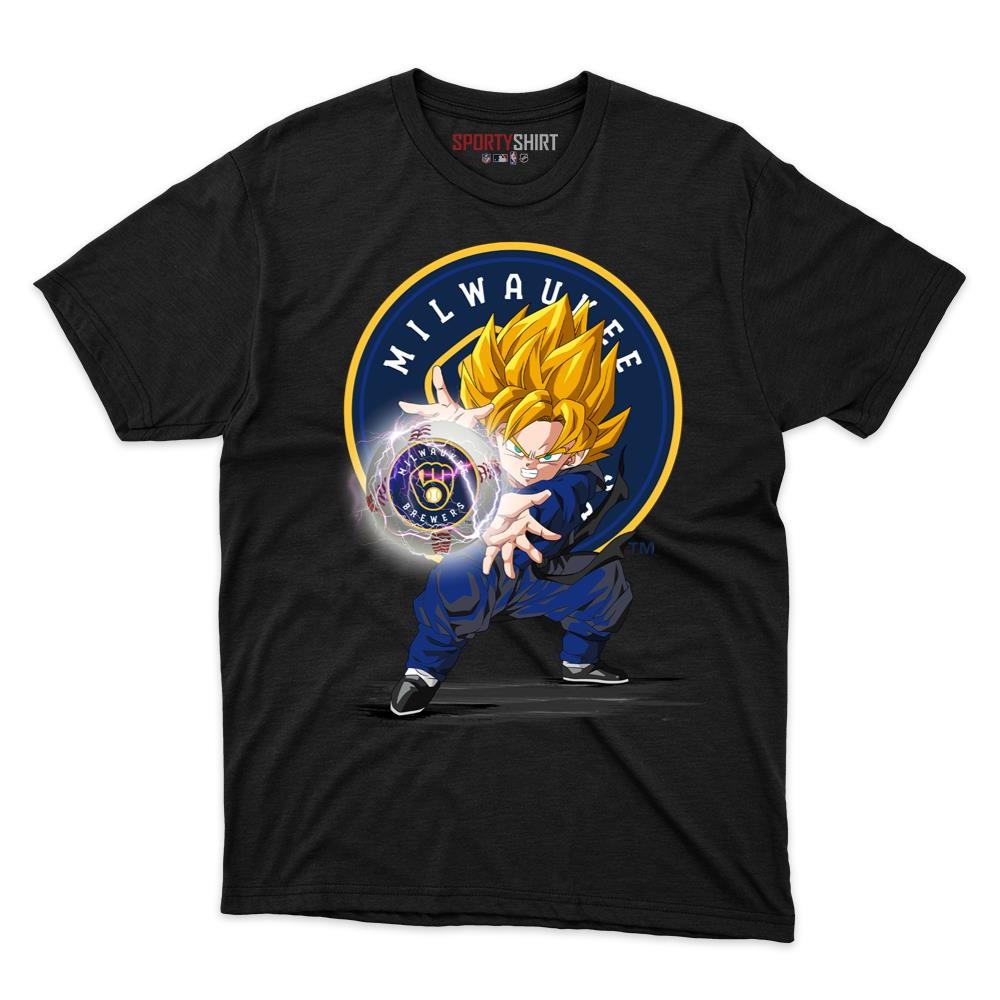 Milwaukee Brewers Goku Dragon Ball Z Shirt, Unisex Cotton Anime Saiyan Graphic Tee for Baseball Game Day Fans
