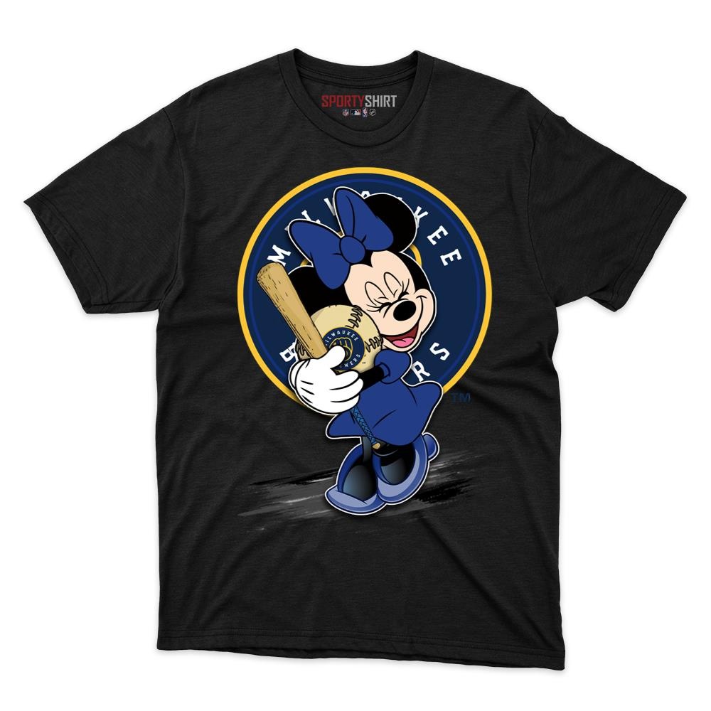 Milwaukee Brewers Minnie Mouse Baseball Shirt, Unisex Cotton Disney Cartoon Graphic Tee, Game Day Gift