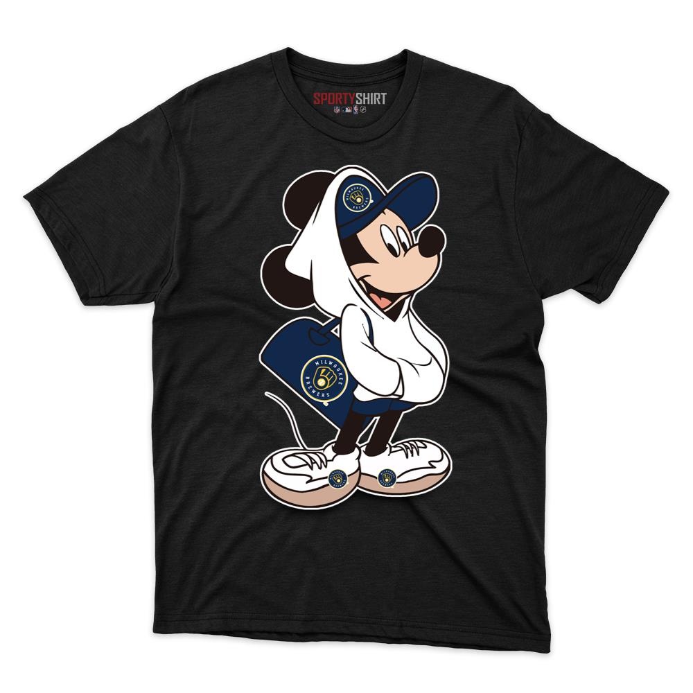 Milwaukee Brewers Mickey Mouse Crossover Shirt, Unisex Cotton Cartoon Disney Graphic Tee, Game Day Gift