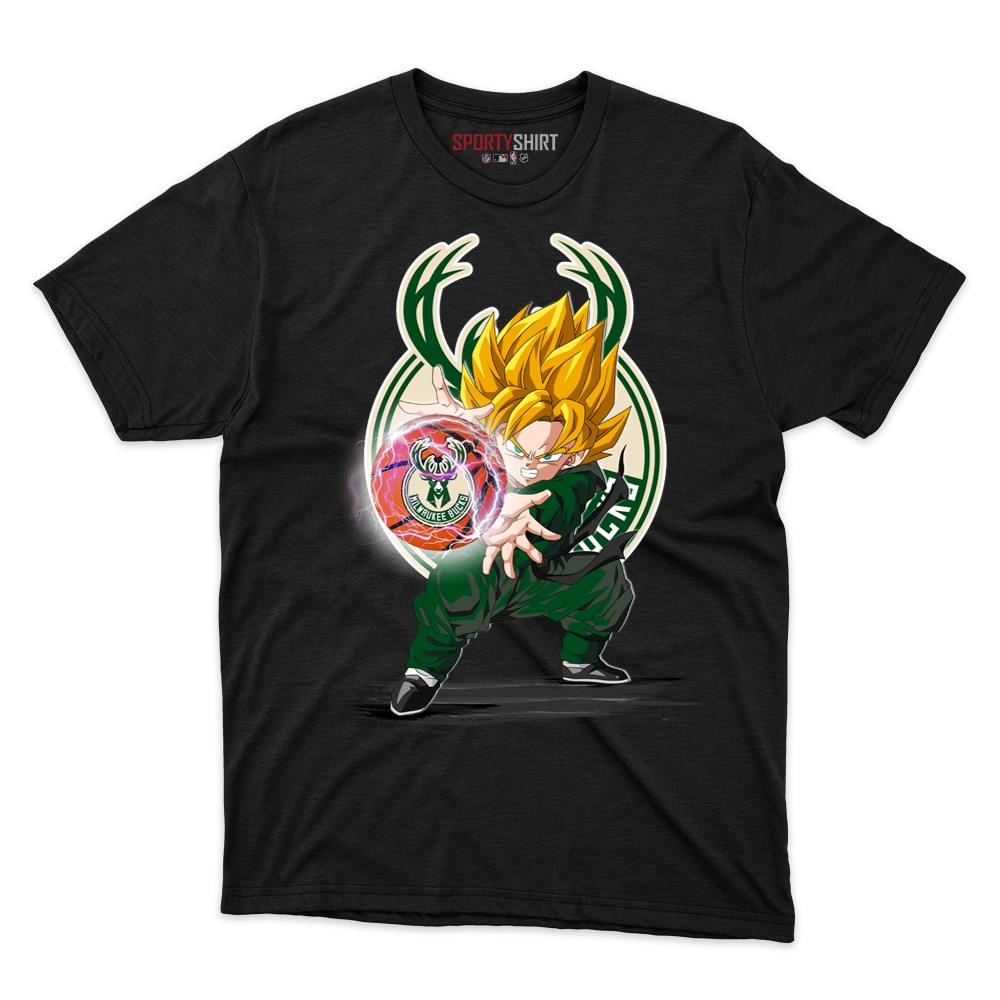 Milwaukee Bucks Goku Dragon Ball Z Shirt, Unisex Cotton Anime Saiyan Graphic Tee for Basketball Game Day Fans