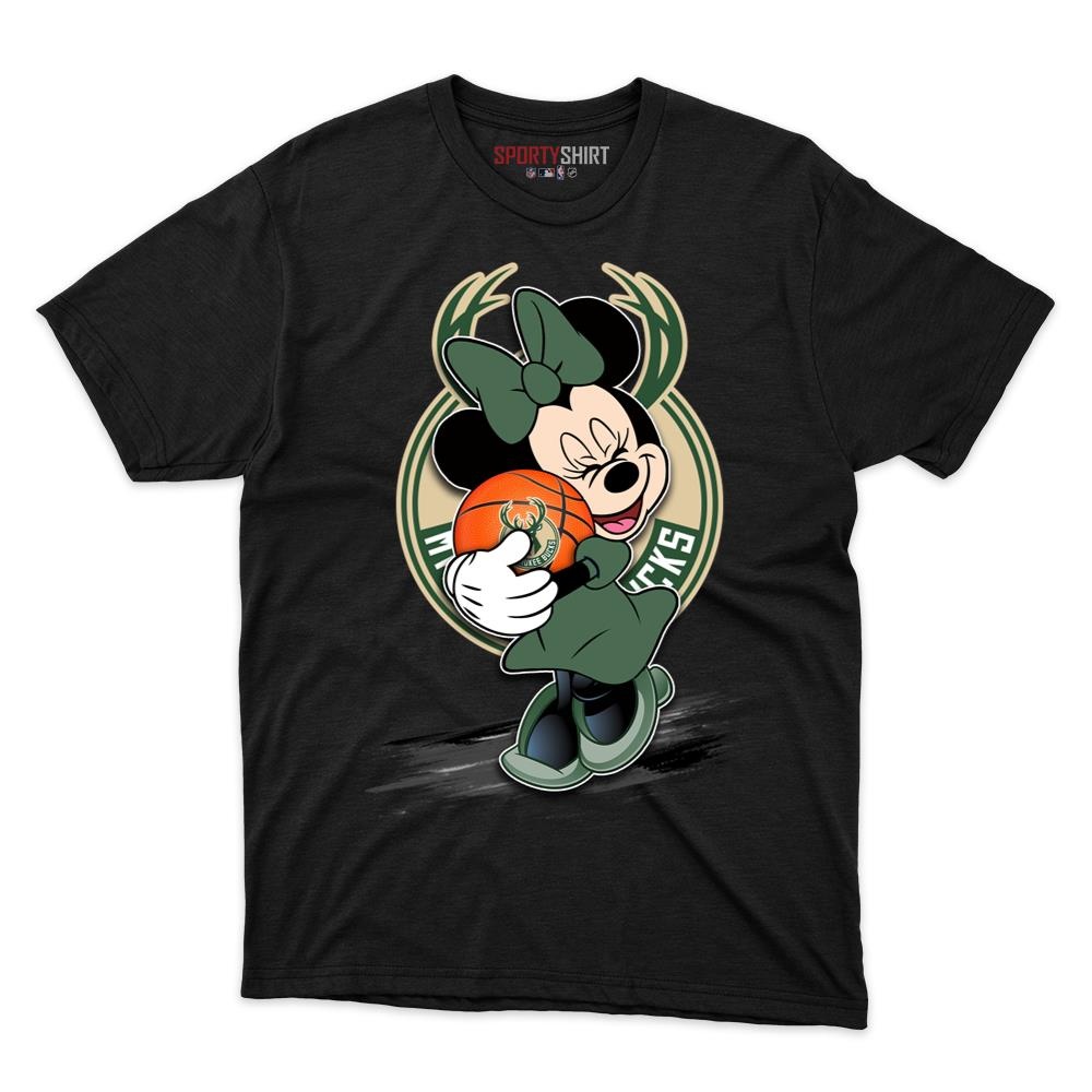 Milwaukee Bucks Minnie Mouse Basketball Shirt, Unisex Cotton Disney Cartoon Graphic Tee, Game Day Gift