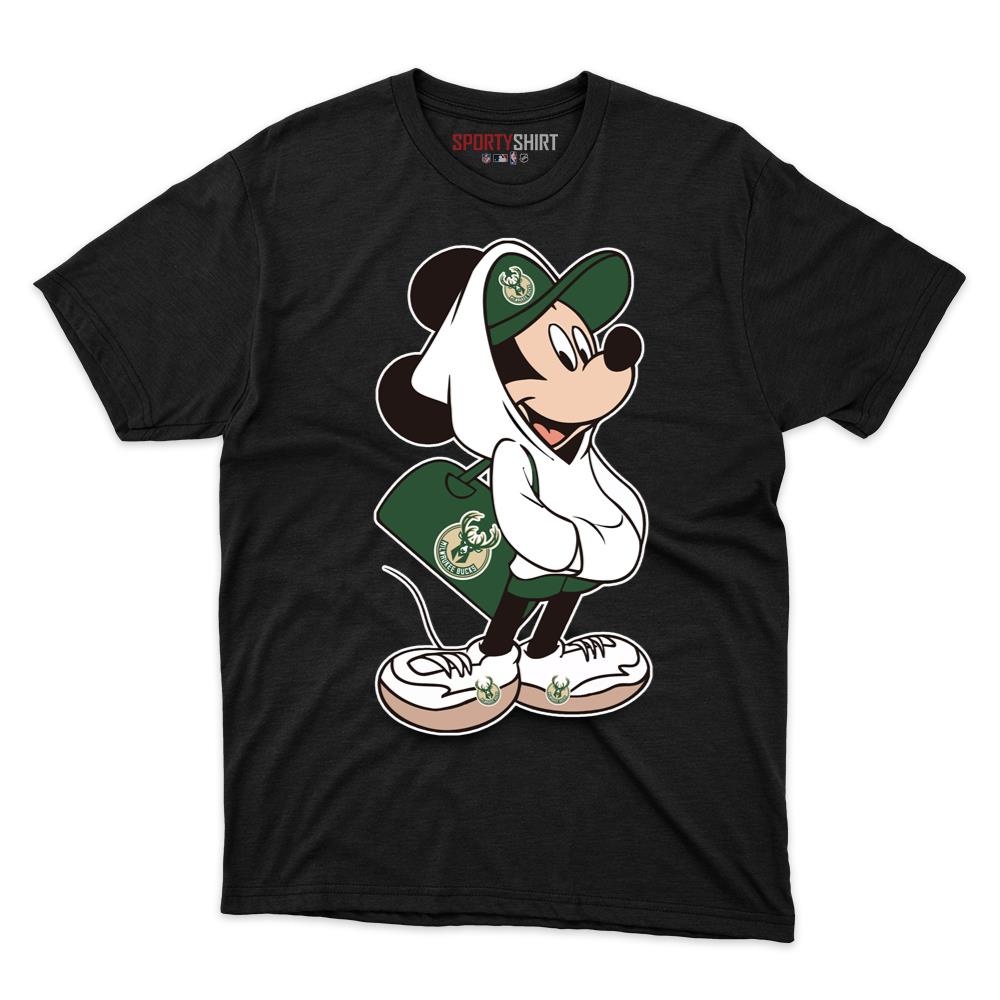 Milwaukee Bucks Mickey Mouse Crossover Shirt, Unisex Cotton Cartoon Disney Graphic Tee, Game Day Fan Gift
