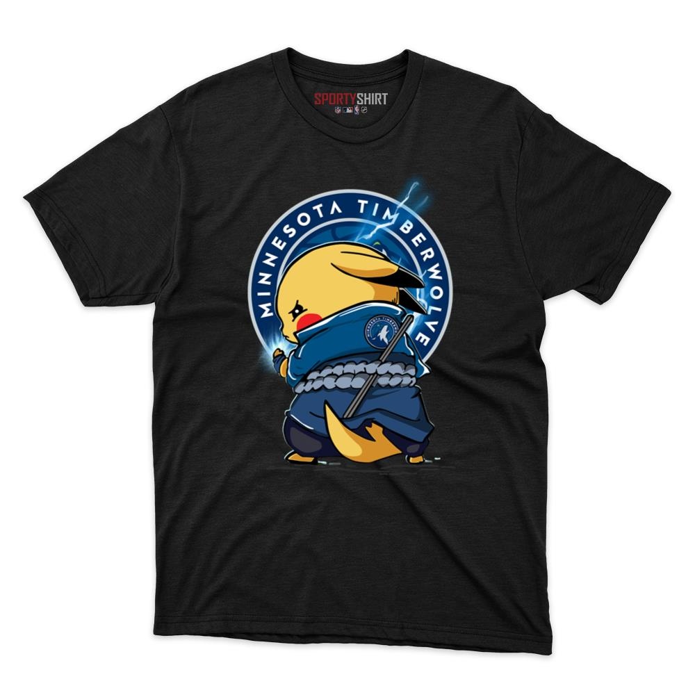 Minnesota Timberwolves Pikachu Meets Sasuke Uchiha Shirt, Unisex Cotton Pokemon Anime Graphic Tee for Fans