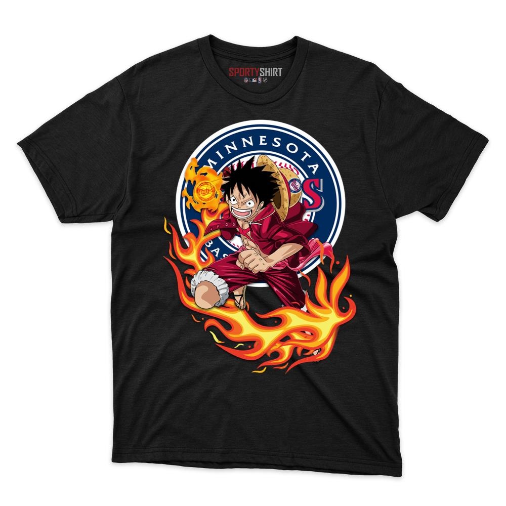 Minnesota Twins Luffy Straw Hat One Piece Shirt, Unisex Cotton Anime Pirate Graphic Tee for Baseball Fans