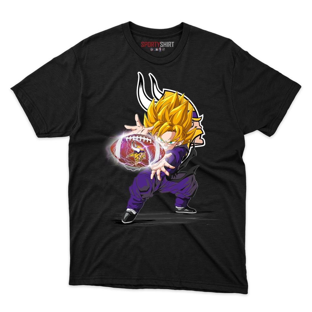 Minnesota Vikings Goku Dragon Ball Z Unisex Cotton Tee, Anime Saiyan Graphic Shirt, Game Day Fan Gift
