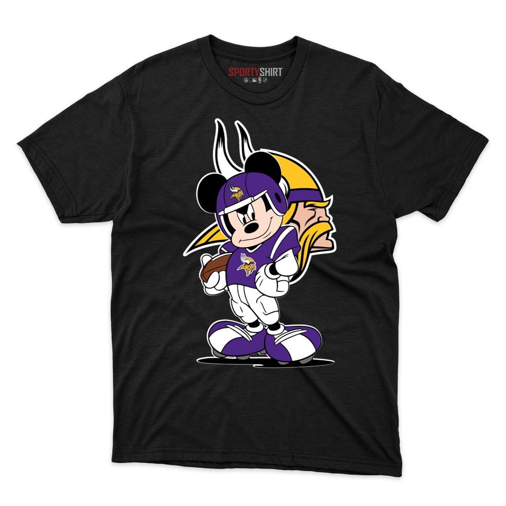Minnesota Vikings Mickey Mouse Player Unisex Cotton Tee, Disney Cartoon Mascot Graphic Shirt, Fan Gift