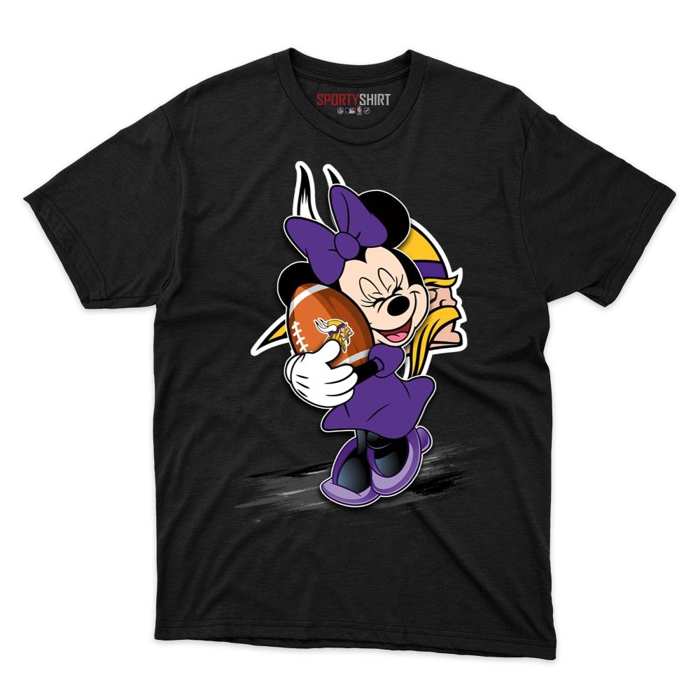 Minnesota Vikings Minnie Mouse Unisex Cotton Tee, Disney Cartoon Bow Graphic Shirt, Game Day Fan Gift