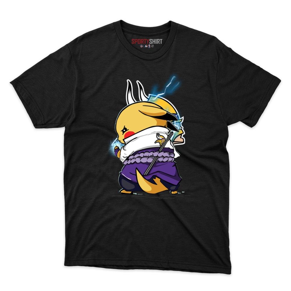 Minnesota Vikings Pikachu Meets Sasuke Uchiha Unisex Cotton Tee, Pokemon Anime Graphic Shirt, Fan Gift