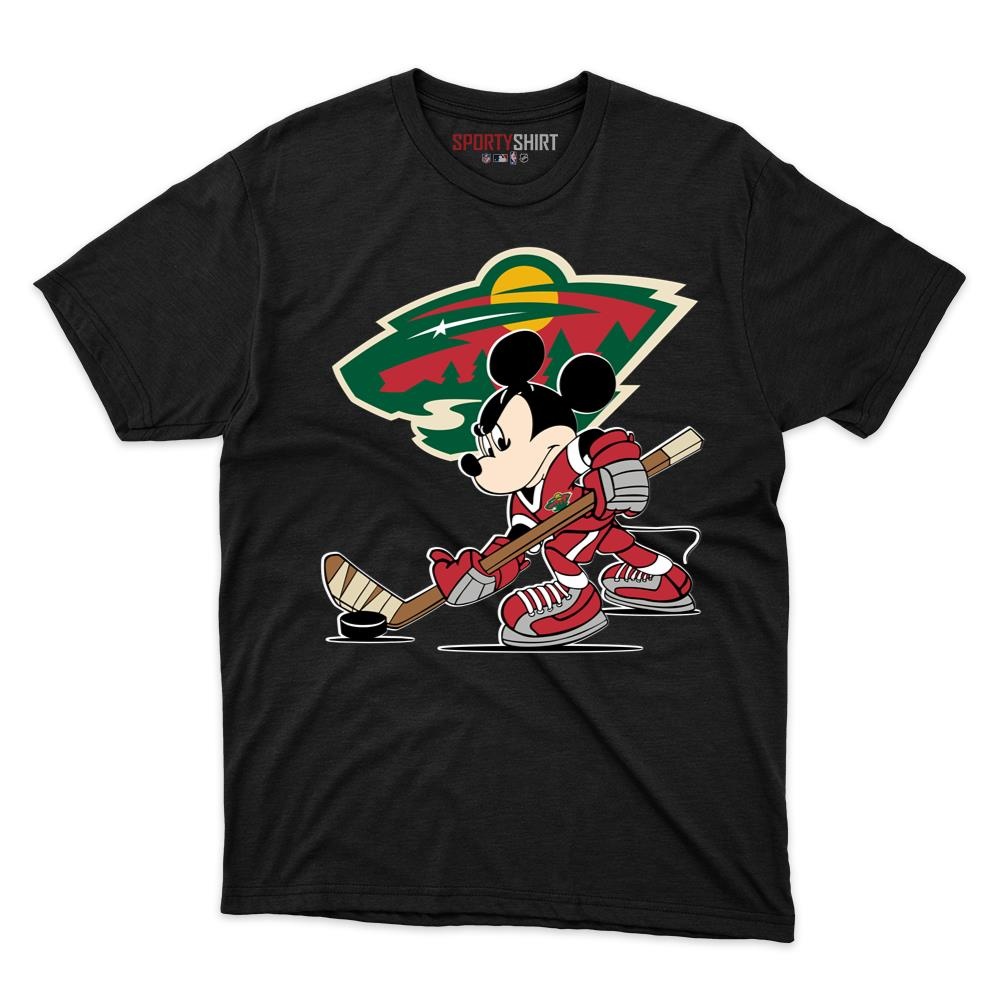 Minnesota Wild Mickey Mouse Player Unisex Cotton Tee, Disney Cartoon Mascot Graphic Shirt, Game Day Fan Gift